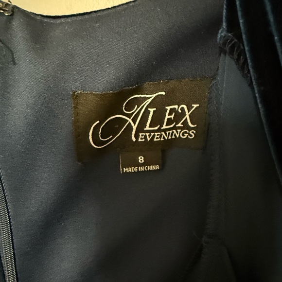 Alex Evenings Deep Blue Velvet Long Sleeve Dress - Picture 3 of 3